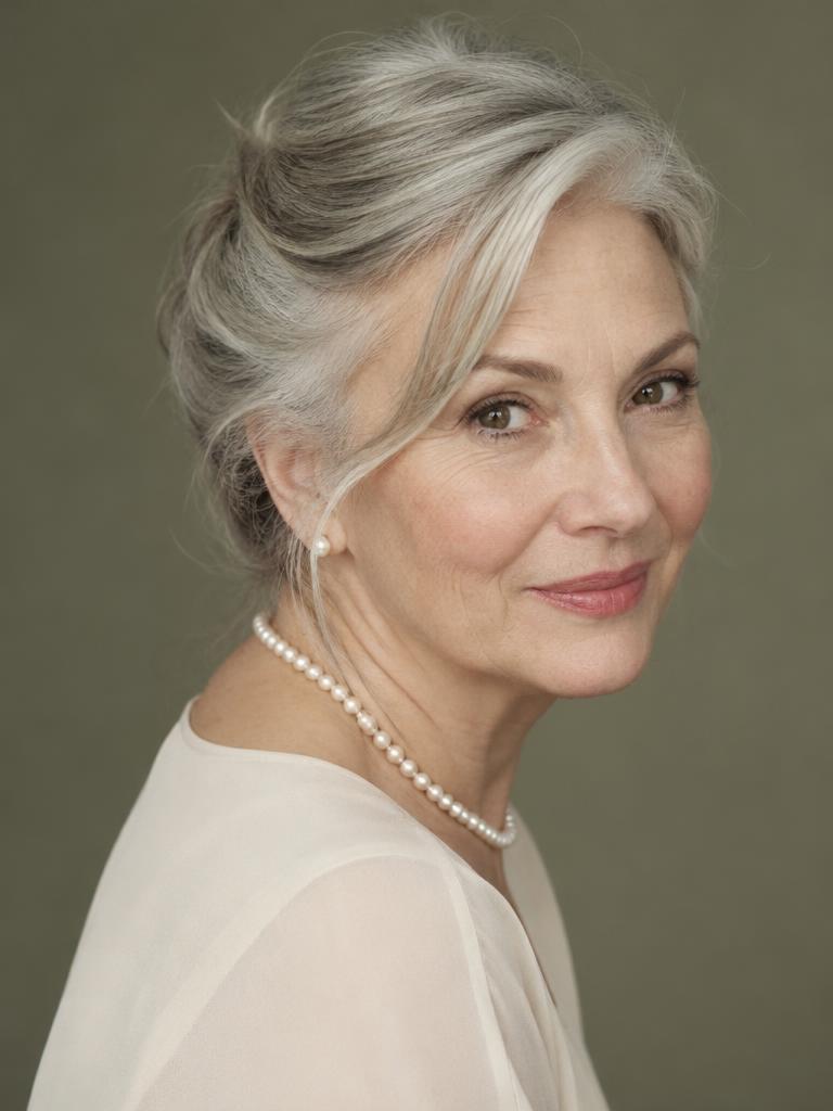 Illustrative sample: woman turned to the side looking back toward the camera